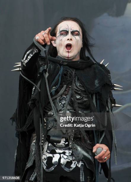 Dani Filth of the British band Cradle of Filth performs at Download Festival at Donington Park on June 10, 2018 in Castle Donington, England.