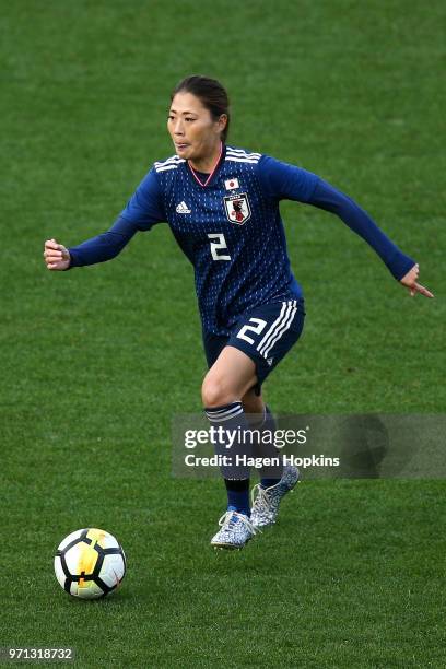 Rumi Utsugi of Japan in action during the International Friendly match between the New Zealand Football Ferns and Japan at Westpac Stadium on June...