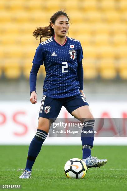 Rumi Utsugi of Japan in action during the International Friendly match between the New Zealand Football Ferns and Japan at Westpac Stadium on June...