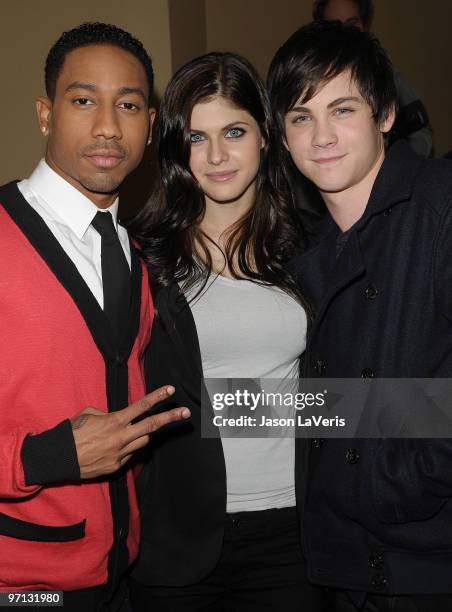 Actors Brandon T. Jackson, Alexandra Daddario and Logan Lerman attend the "Percy Jackson & The Olympians: The Lightning Thief!" cast appearance at...