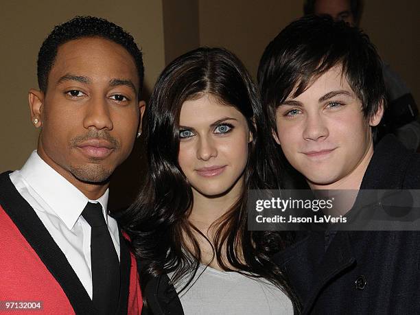 Actors Brandon T. Jackson, Alexandra Daddario and Logan Lerman attend the "Percy Jackson & The Olympians: The Lightning Thief!" cast appearance at...