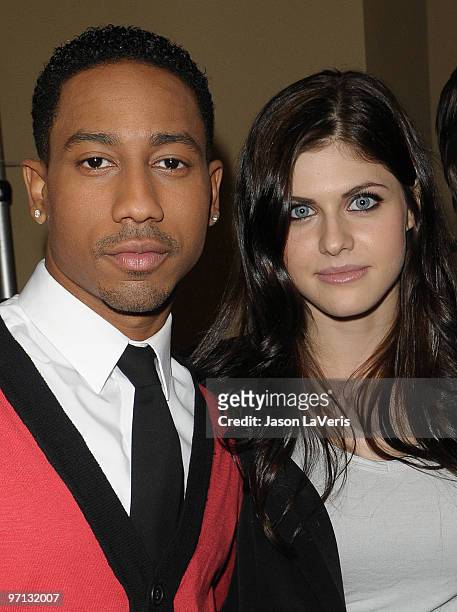 Actor Brandon T. Jackson and actress Alexandra Daddario attend the "Percy Jackson & The Olympians: The Lightning Thief!" cast appearance at Hot Topic...
