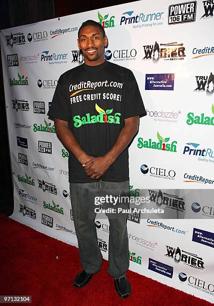 Laker Ron Artest arrives at the 1st Annual "Rhyme N Reason" event at The Conga Room at L.A. Live on February 26, 2010 in Los Angeles, California.