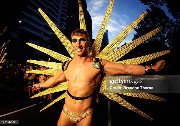 Parade goer dances during the annual Sydney Gay and Lesbian Mardi Gras Parade on Oxford Street on February 27, 2010 in Sydney, Australia. The annual...