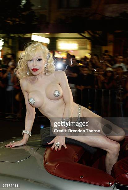 The chief of parade transsexual Amanda Lepore leads the parade during the annual Sydney Gay and Lesbian Mardi Gras Parade on Oxford Street on...