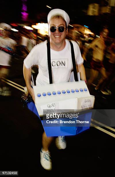 Parade goer dances during the annual Sydney Gay and Lesbian Mardi Gras Parade on Oxford Street on February 27, 2010 in Sydney, Australia. The annual...