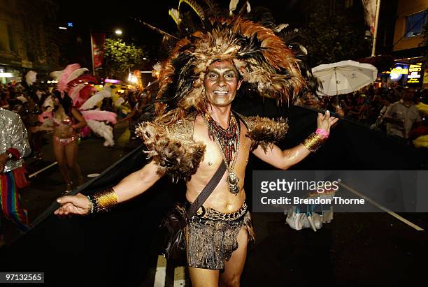 Parade goer dances during the annual Sydney Gay and Lesbian Mardi Gras Parade on Oxford Street on February 27, 2010 in Sydney, Australia. The annual...