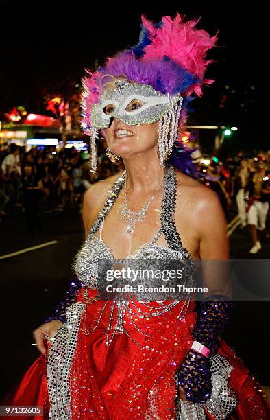 Parade goer dances during the annual Sydney Gay and Lesbian Mardi Gras Parade on Oxford Street on February 27, 2010 in Sydney, Australia. The annual...