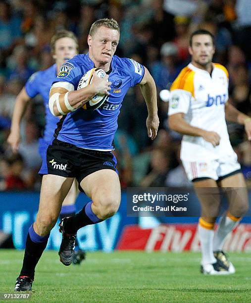 Ryan Cross of the Force pushes forward during the round three Super 14 match between the Western Force and the Chiefs at ME Bank Stadium on February...