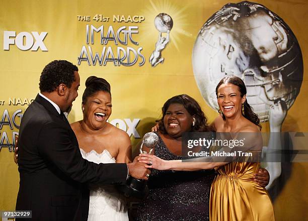 Lee Daniels, Mo'Nique, Gabourey Sidibe and Paula Patton attend the 41st NAACP Image Awards - Press Room held at The Shrine Auditorium on February 26,...