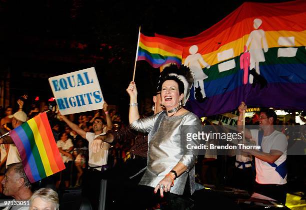 Sydney Mayor Clover Moore takes part in the parade during the annual Sydney Gay and Lesbian Mardi Gras Parade on Oxford Street on February 27, 2010...