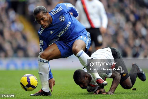Didier Drogba of Chelsea and Micah Richards of Manchester City in action during the Barclays Premier League match between Chelsea and Manchester City...