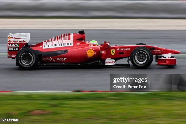 Felipe Massa of Brazil and Ferrari drives during Formula One winter testing at the Circuit De Catalunya on February 27, 2010 in Barcelona, Spain.