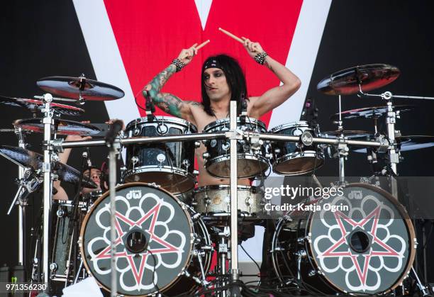 Christian Coma of Black Veil Brides performs at Download Festival at Donington Park on June 10, 2018 in Castle Donington, England.