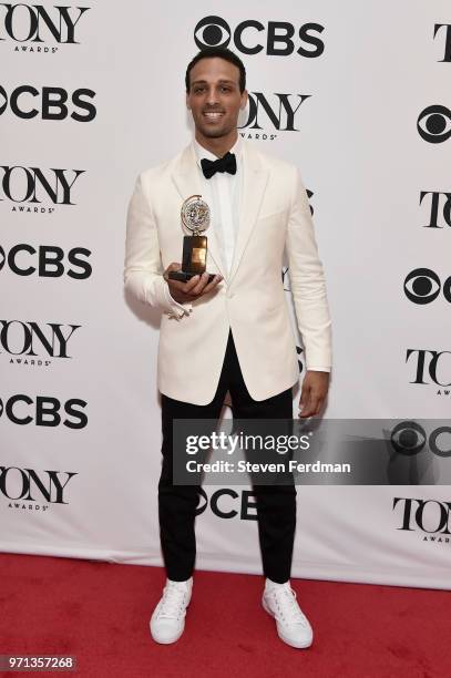 Ari'el Stachel poses in the 72nd Annual Tony Awards Media Room at 3 West Club on June 10, 2018 in New York City.