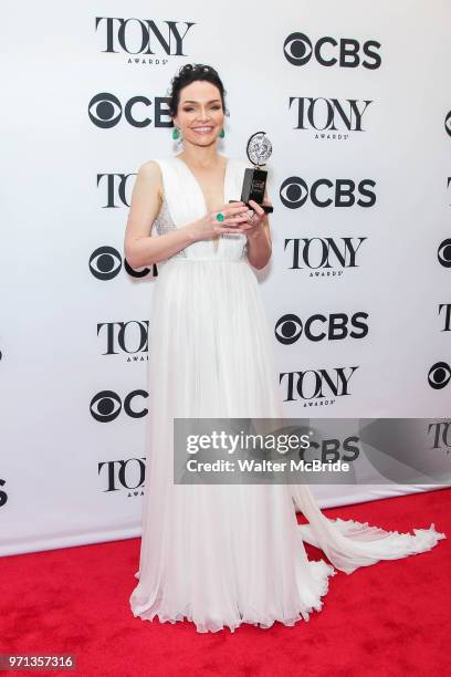 Tony Award winner, Katrina Lenk poses in the 72nd Annual Tony Awards Press Room at 3 West Club on June 10, 2018 in New York City.