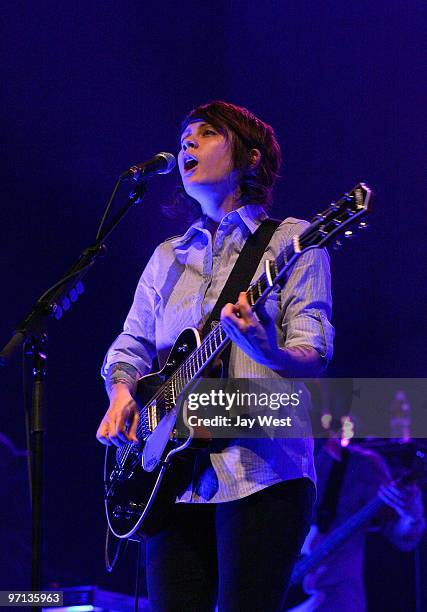 Tegan Quin of Tegan and Sara performs in concert at The Bass Concert Hall on February 26, 2010 in Austin, Texas.