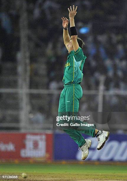 Dale Steyn of South Africa appeals for a lbw decision during the 3rd ODI between India and South Africa from Sardar Patel Stadium on February 27,...