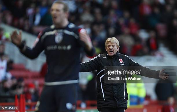 Middlesbrough manager Gordon Strachan looks on during the Coca-Cola Championship match between Middlesbrough and Queens Park Rangers at the Riverside...
