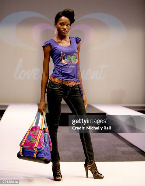 Model wears Stoned Cherrie at the 2010 Design Indaba held at the Cape Town International Convention Centre on February 27, 2010 in Cape Town, South...