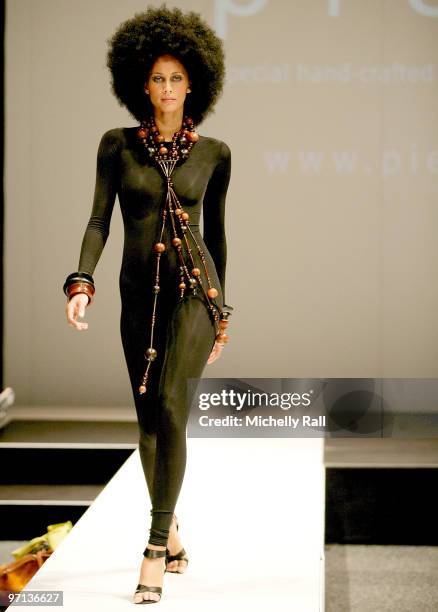 Model wears Piece at the 2010 Design Indaba held at the Cape Town International Convention Centre on February 27, 2010 in Cape Town, South Africa.