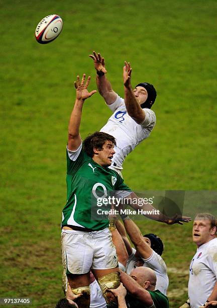 Steve Borthwick of England gets above Donncha O'Callaghan of Ireland during the RBS Six Nations match between England and Ireland at Twickenham...