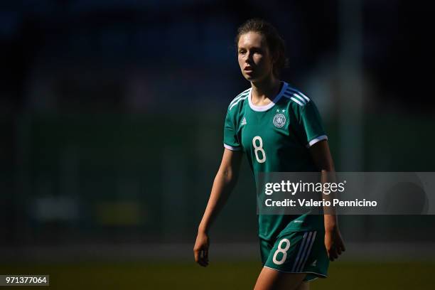 Jana Feldkamp of U20 Women's Germany looks on during the Four Nations Tournament match between U20 Women's France and U20 Women's Germany at Stade...