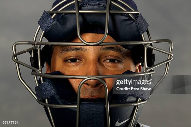 Yorvit Torrealba of the San Diego Padres poses during photo media day at the Padres spring training complex on February 27, 2010 in Peoria, Arizona.