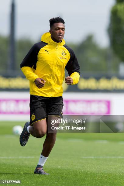 Dan-Axel Zagadou of Dortmund runs during a training session at BVB trainings center on May 1, 2018 in Dortmund, Germany.