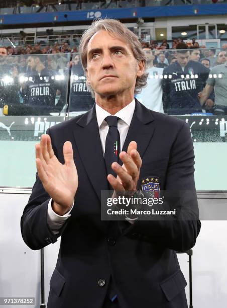 Italy coach Roberto Mancini before the International Friendly match between Italy and Netherlands at Allianz Stadium on June 4, 2018 in Turin, Italy.