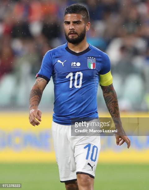 Lorenzo Insigne of Italy looks on during the International Friendly match between Italy and Netherlands at Allianz Stadium on June 4, 2018 in Turin,...