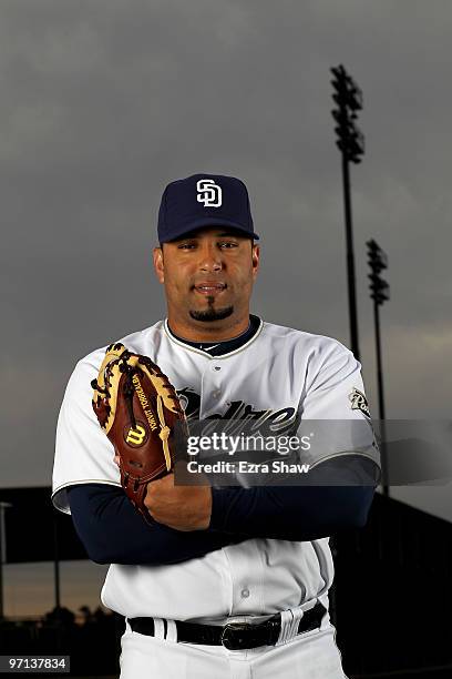 Yorvit Torrealba of the San Diego Padres poses during photo media day at the Padres spring training complex on February 27, 2010 in Peoria, Arizona.