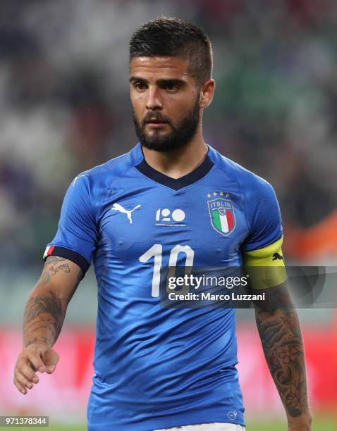 Lorenzo Insigne of Italy looks on during the International Friendly match between Italy and Netherlands at Allianz Stadium on June 4, 2018 in Turin,...