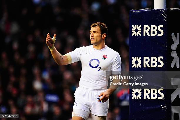 Mark Cueto of England looks on during the RBS Six Nations match between England and Ireland at Twickenham Stadium on February 27, 2010 in London,...