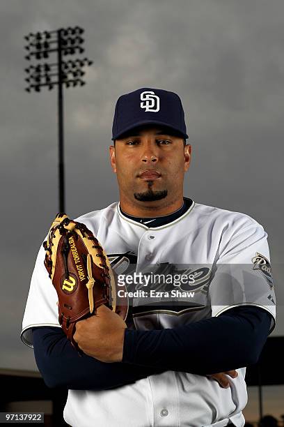 Yorvit Torrealba of the San Diego Padres poses during photo media day at the Padres spring training complex on February 27, 2010 in Peoria, Arizona.