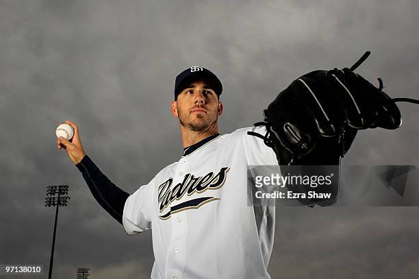 John Garland of the San Diego Padres poses during photo media day at the Padres spring training complex on February 27, 2010 in Peoria, Arizona.