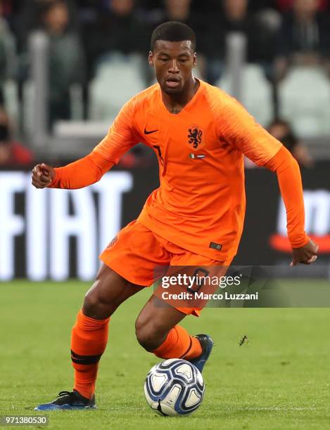 Georginio Wijnaldum of Netherlands in action during the International Friendly match between Italy and Netherlands at Allianz Stadium on June 4, 2018...