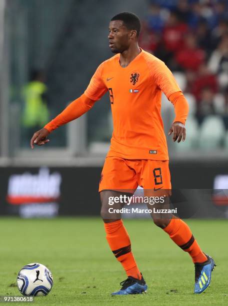 Georginio Wijnaldum of Netherlands in action during the International Friendly match between Italy and Netherlands at Allianz Stadium on June 4, 2018...