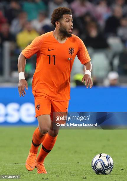 Tonny Vilhena of Netherlands in action during the International Friendly match between Italy and Netherlands at Allianz Stadium on June 4, 2018 in...