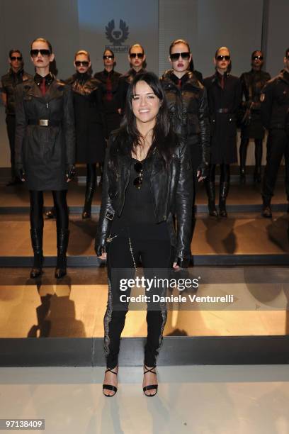 Michelle Rodriguez attends the Belstaf Womenswear And Polizia di Stato Presentation Milan A/W 2010 show on February 27, 2010 in Milan, Italy.