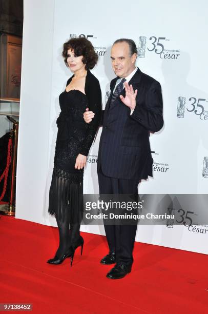 Fanny Ardant and French Minister of Culture Frederic Mitterrand attend the 35th Cesar Film Awards at Theatre du Chatelet on February 27, 2010 in...
