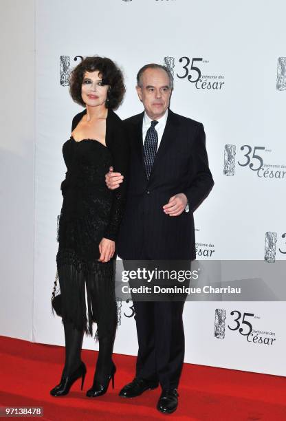 Fanny Ardant and French Minister of Culture Frederic Mitterrand attend the 35th Cesar Film Awards at Theatre du Chatelet on February 27, 2010 in...