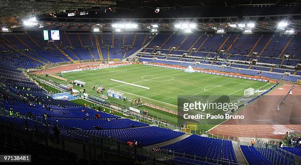 General view of the empty stands of Olimpic Stadium as the supporters of SS Lazio protest against President of SS lazio Claudio Lotito by boycotting...