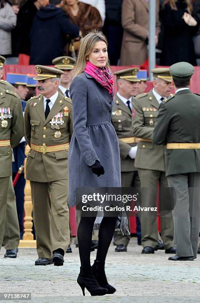 Princess Letizia of Spain attends a military event on February 27, 2010 in Zaragoza, Spain.