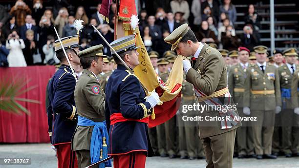 Prince Felipe of Spain attends a military event on February 27, 2010 in Zaragoza, Spain.