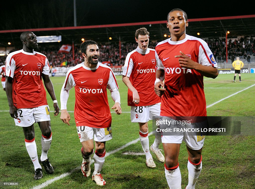 Valenciennes' Johan Audel (R) jubilates