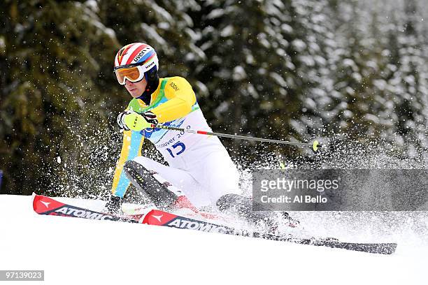 Felix Neureuther of Germany competes during the Men's Slalom on day 16 of the Vancouver 2010 Winter Olympics at Whistler Creekside on February 27,...