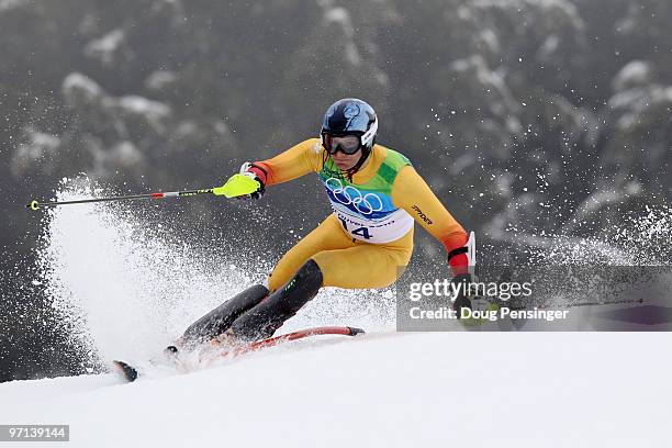 Michael Janyk of Canada competes during the Men's Slalom on day 16 of the Vancouver 2010 Winter Olympics at Whistler Creekside on February 27, 2010...