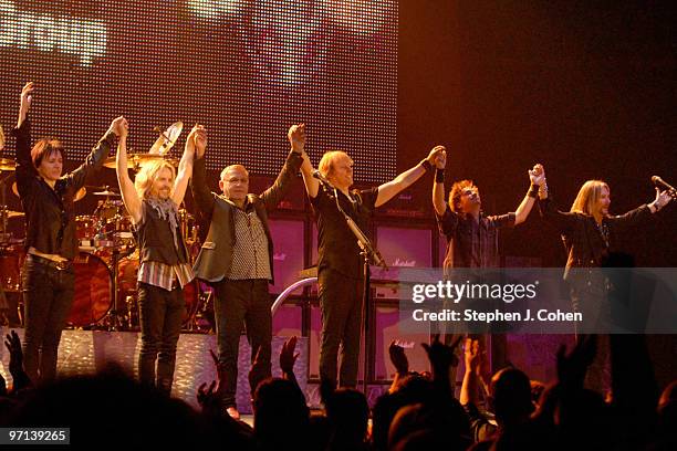 Chuck Panozzo, James "J.Y." Young,Tommy Shaw,Todd Sucherman,Lawrence Gowan, and Ricky Phillips of Styx performs at Freedom Hall on February 26, 2010...