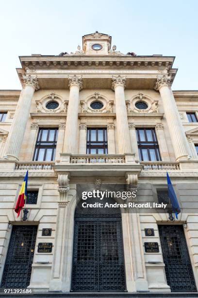 the national bank of romania building in bucharest, romania - bucharest building stock pictures, royalty-free photos & images